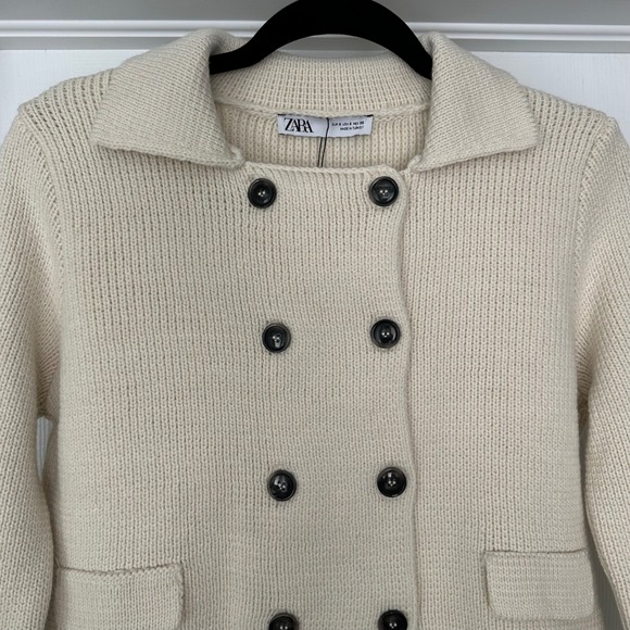 Zara Double-Breasted Button Knit Cardigan with Flat Lapel Cream Size Small NWT - Picture 5 of 12